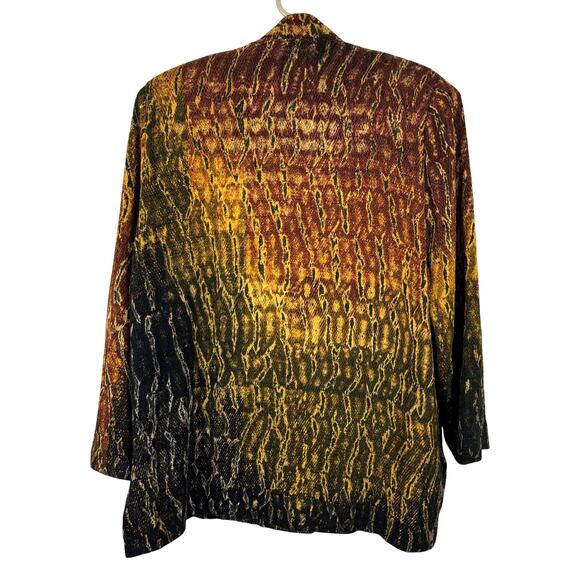 Candiss Cole Vintage 100% Silk Jacket Medium Snake Reptile Print Orange Green - Picture 2 of 10